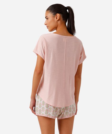 pijama short doll feminino com viscose arabescos rosa