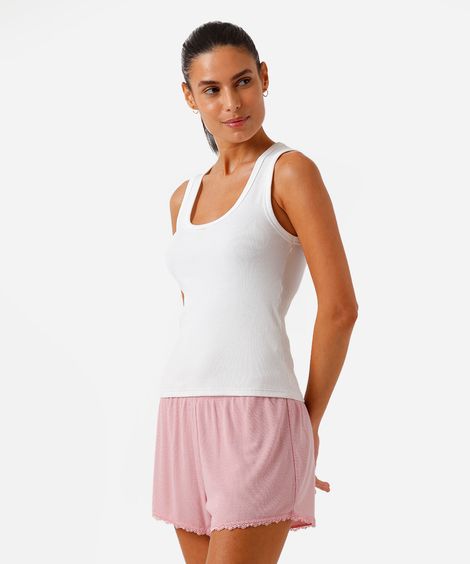short de pijama feminino avulso com renda canelado rosa