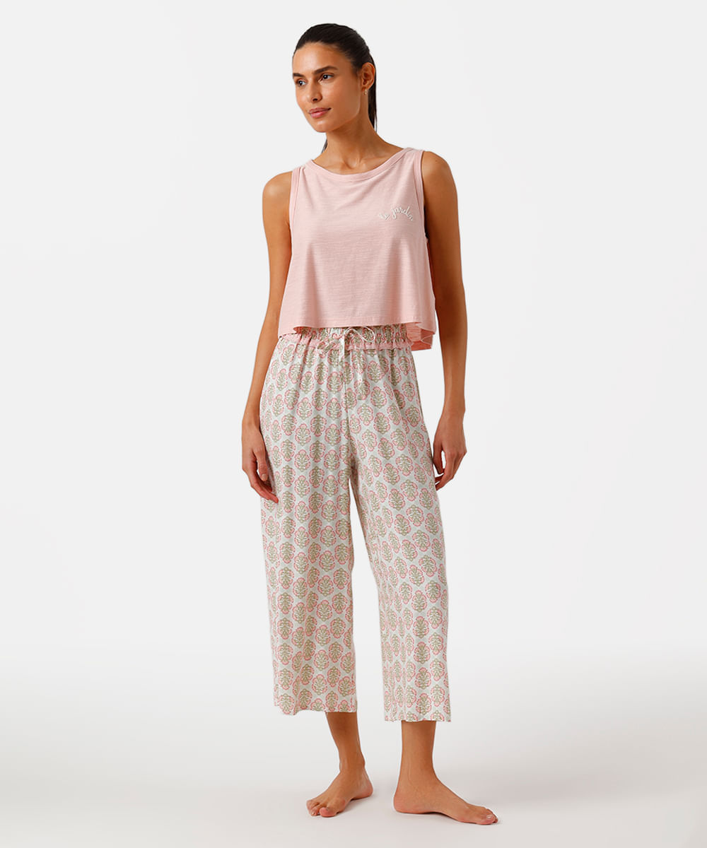 pijama feminino com viscose arabescos rosa