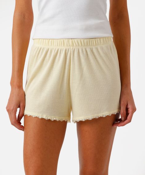 short de pijama feminino avulso com renda canelado amarelo