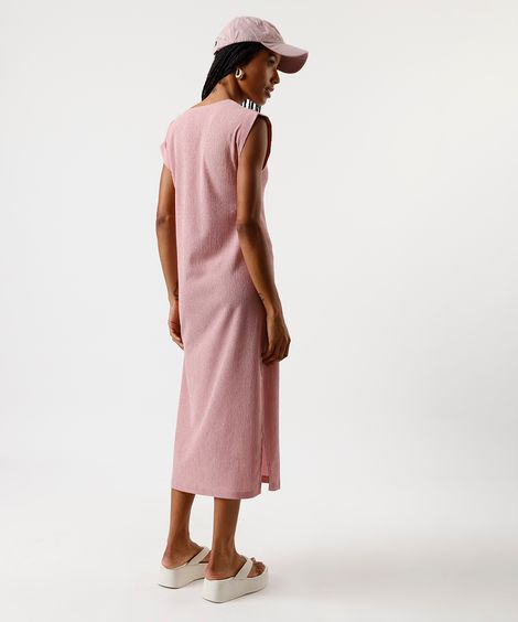 vestido midi muscle feminino com fendas texturizado básico rosa