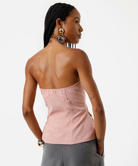 top corset feminino de alfaiataria com botão e lapela rosa