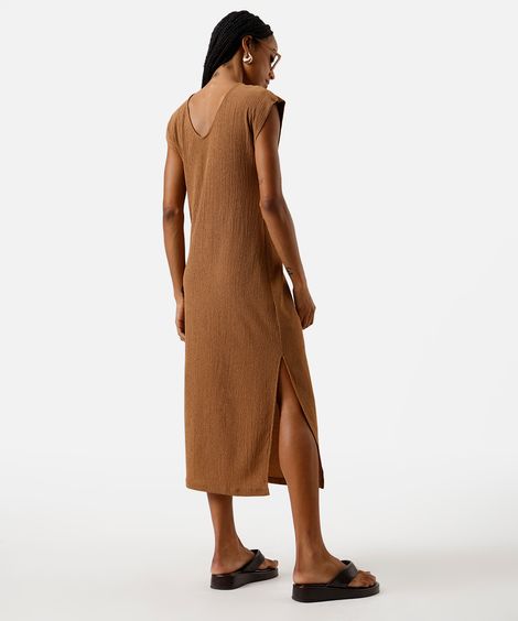vestido midi muscle feminino com fendas texturizado básico marrom