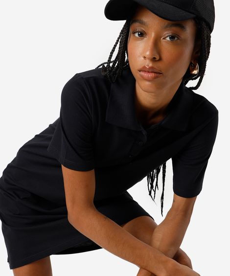vestido polo feminino com algodão básico  preto