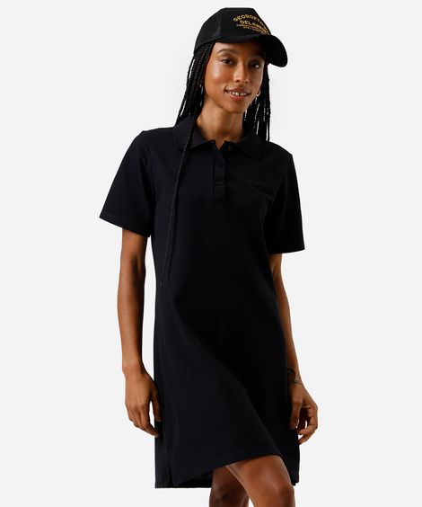 vestido polo feminino com algodão básico  preto