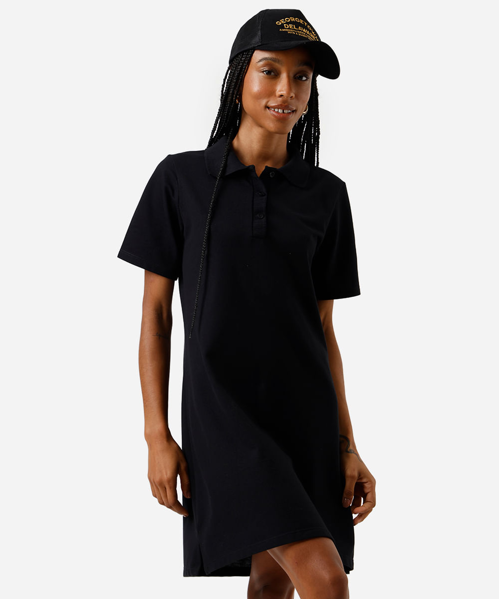 vestido polo feminino com algodão básico  preto