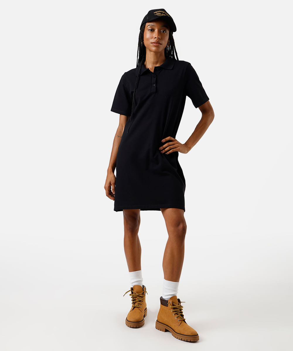 vestido polo feminino com algodão básico  preto