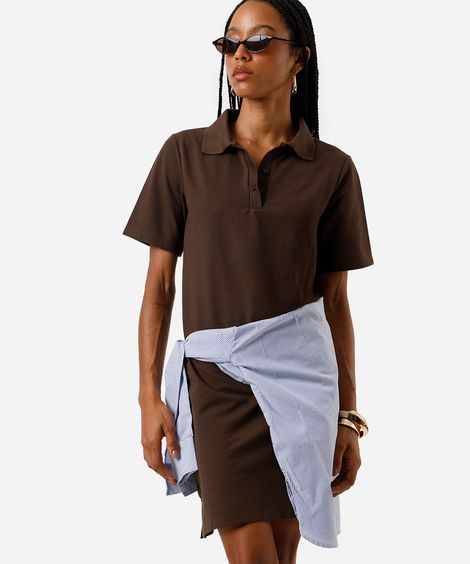 vestido polo feminino com algodão básico  marrom