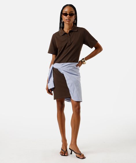 vestido polo feminino com algodão básico  marrom