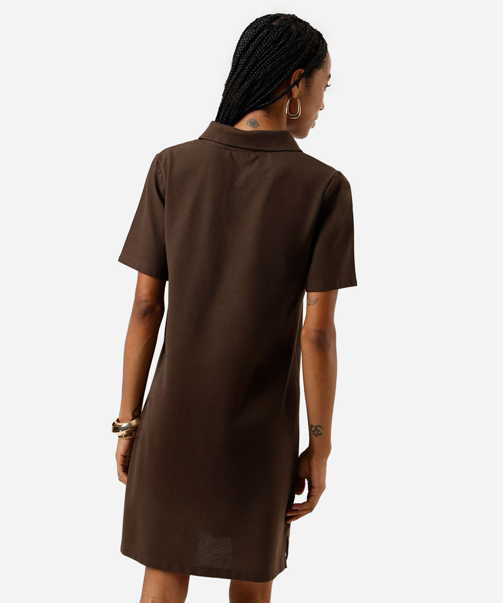 vestido polo feminino com algodão básico  marrom