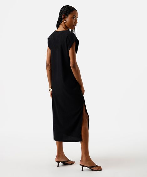 vestido midi muscle feminino com fendas texturizado básico preto