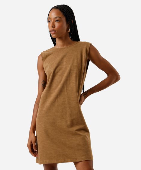 vestido curto feminino decote redondo marrom