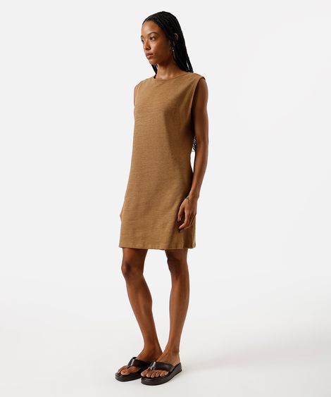 vestido curto feminino decote redondo marrom
