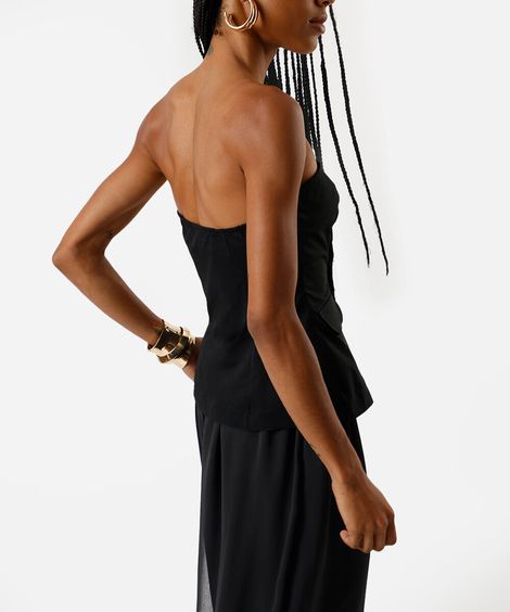 top corset feminino de alfaiataria com botão e lapela preto