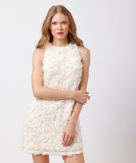 vestido curto feminino floral texturizado mindset off white