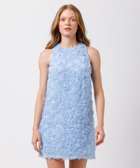 vestido curto feminino floral texturizado mindset azul