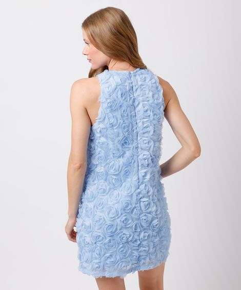 vestido curto feminino floral texturizado mindset azul