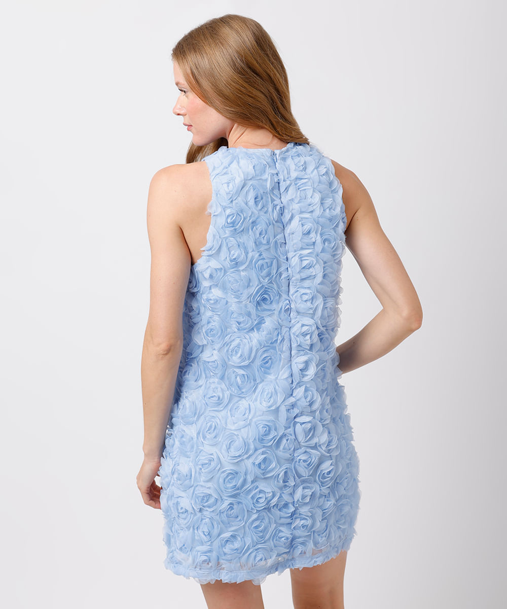 vestido curto feminino floral texturizado mindset azul