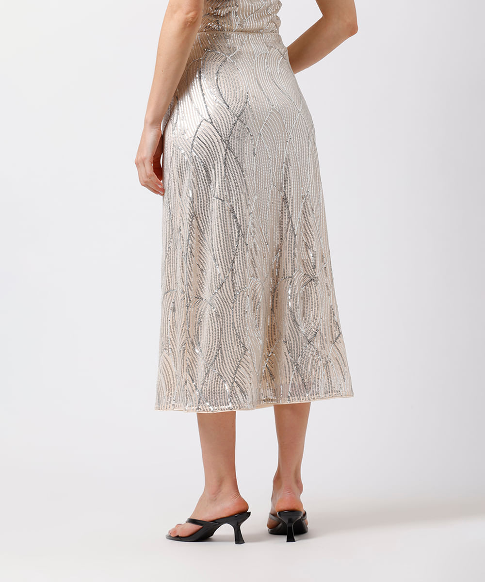 saia midi feminina de paetê mindset bege