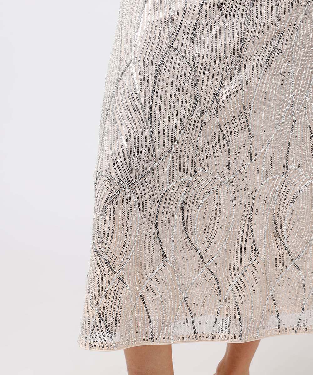 saia midi feminina de paetê mindset bege