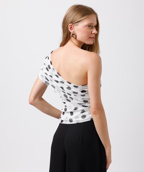 blusa ombro único feminina de tule franzida poá mindset off white