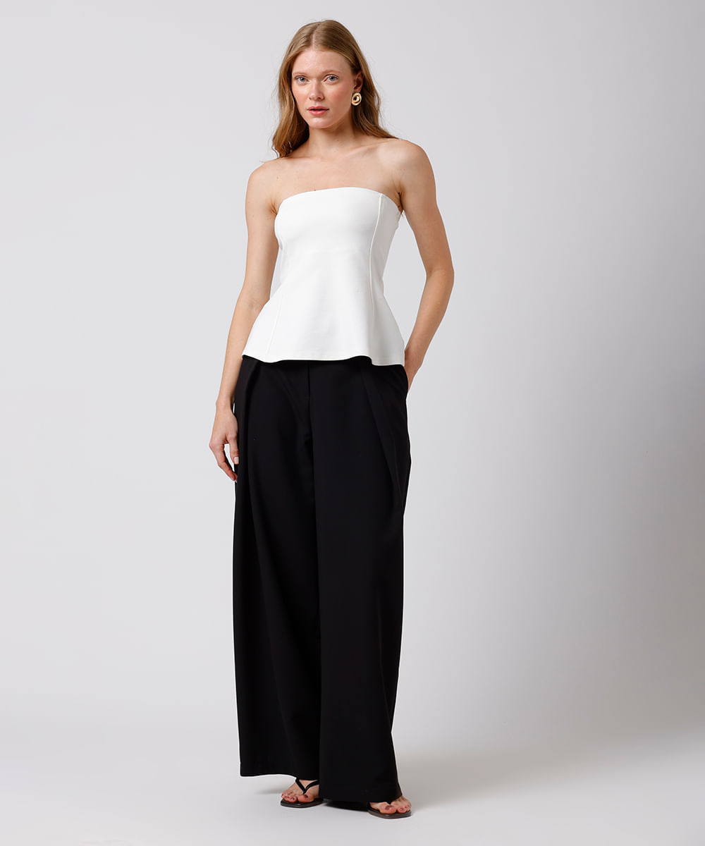 blusa peplum feminina sem alça mindset off white