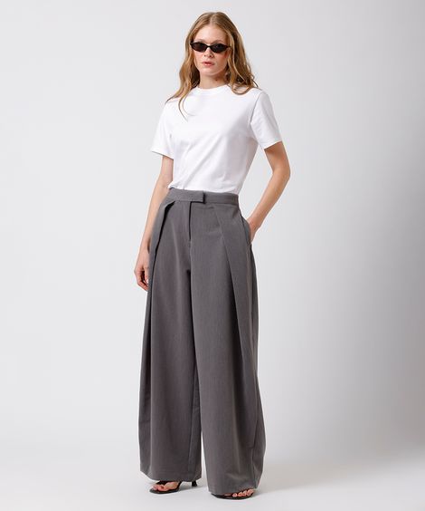 calça feminina de alfaiataria com pregas mindset cinza