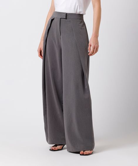 calça feminina de alfaiataria com pregas mindset cinza
