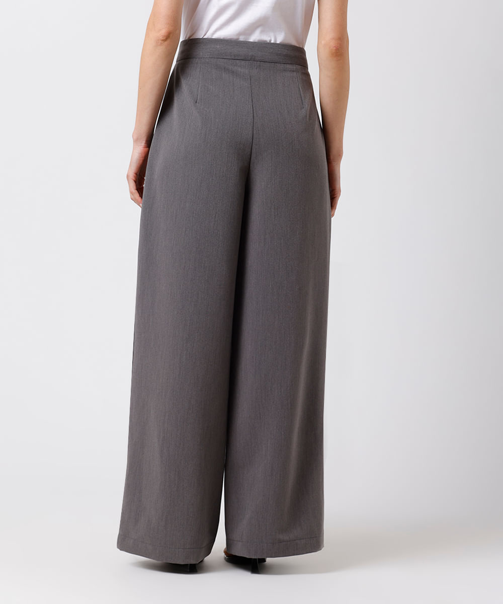calça feminina de alfaiataria com pregas mindset cinza