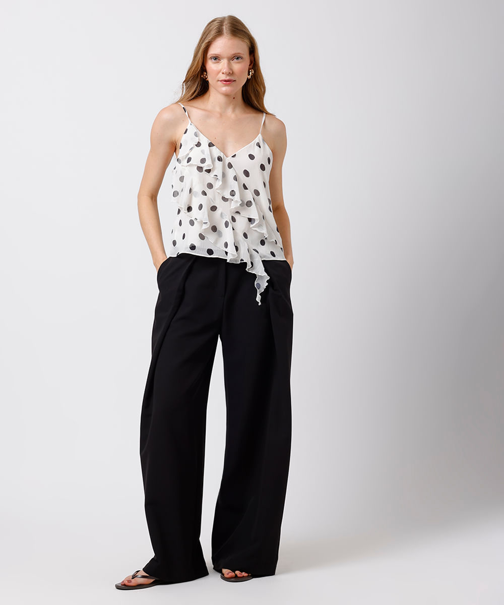 regata alça fina feminina com babados poá mindset off white