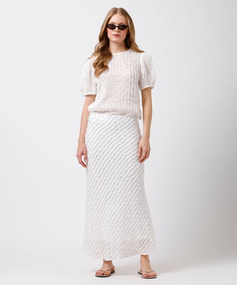 saia midi feminina com babados mindset off white
