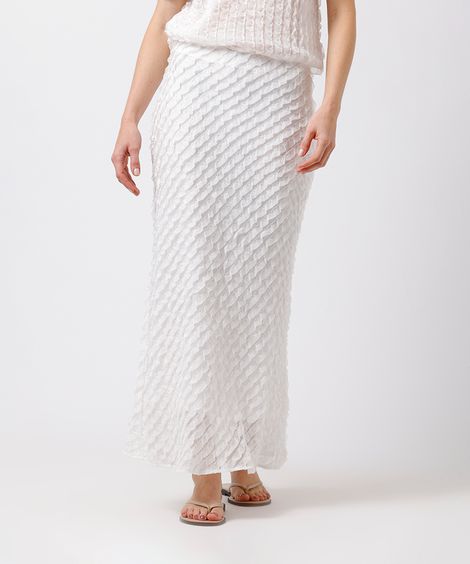 saia midi feminina com babados mindset off white