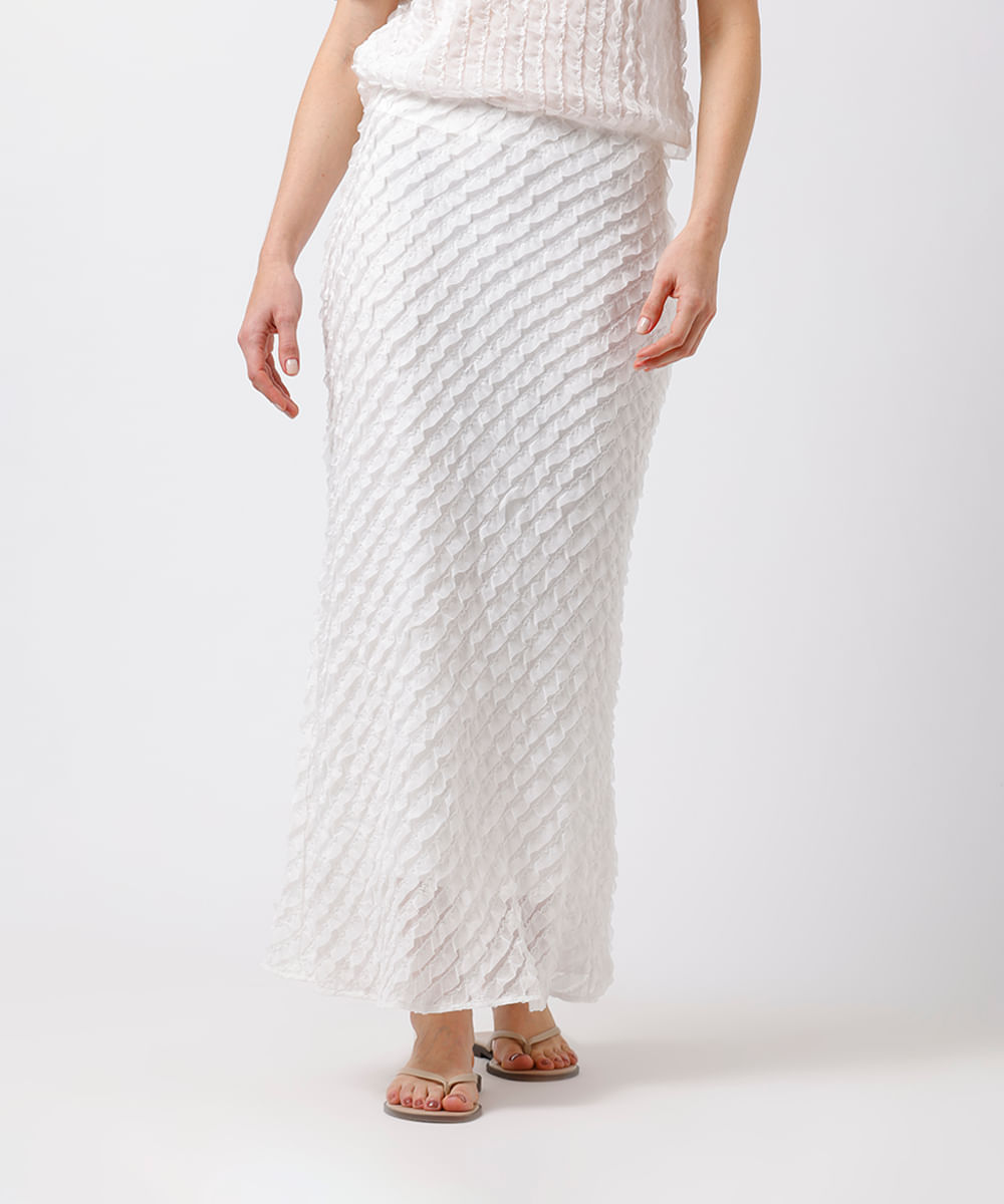 saia midi feminina com babados mindset off white