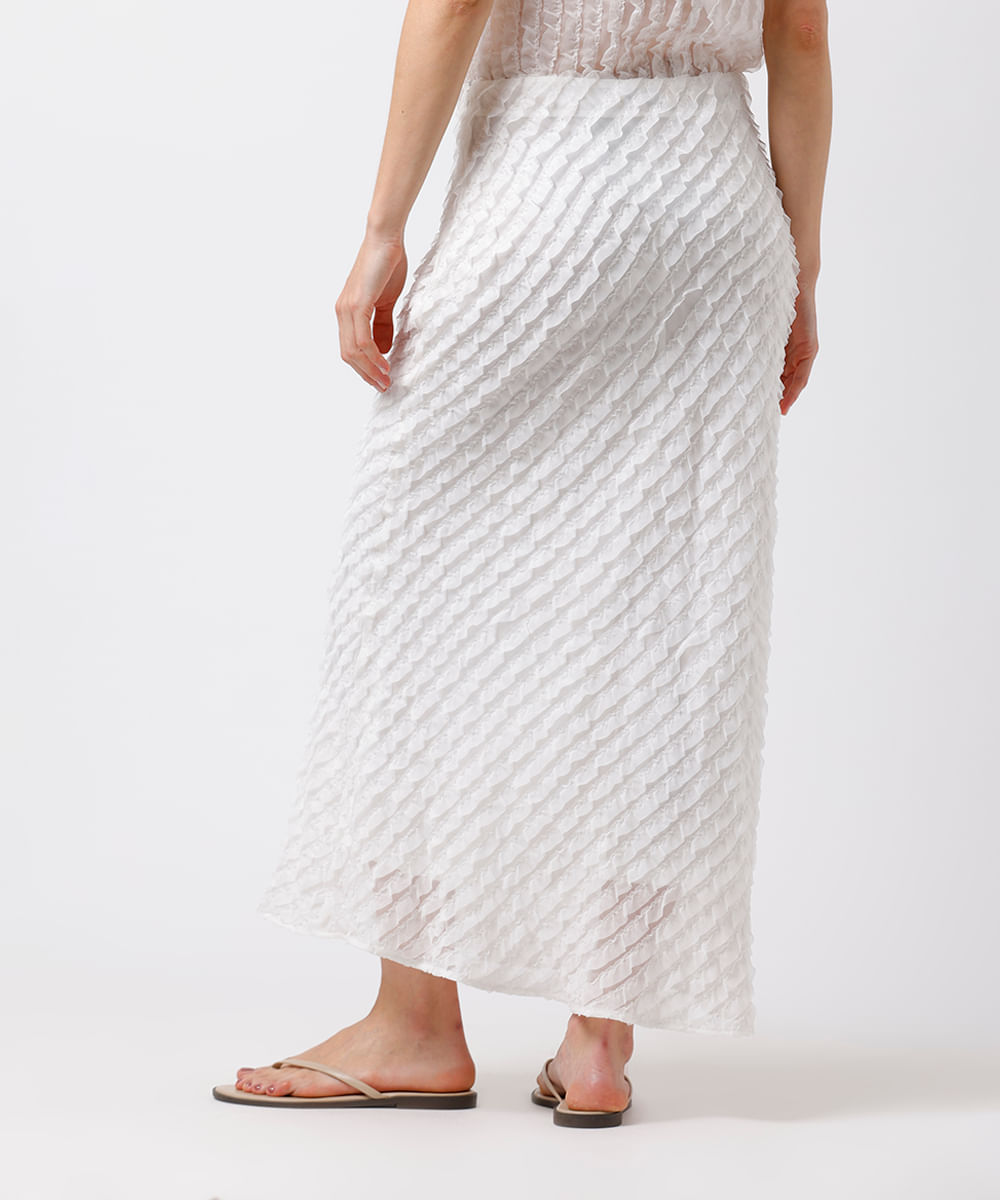 saia midi feminina com babados mindset off white