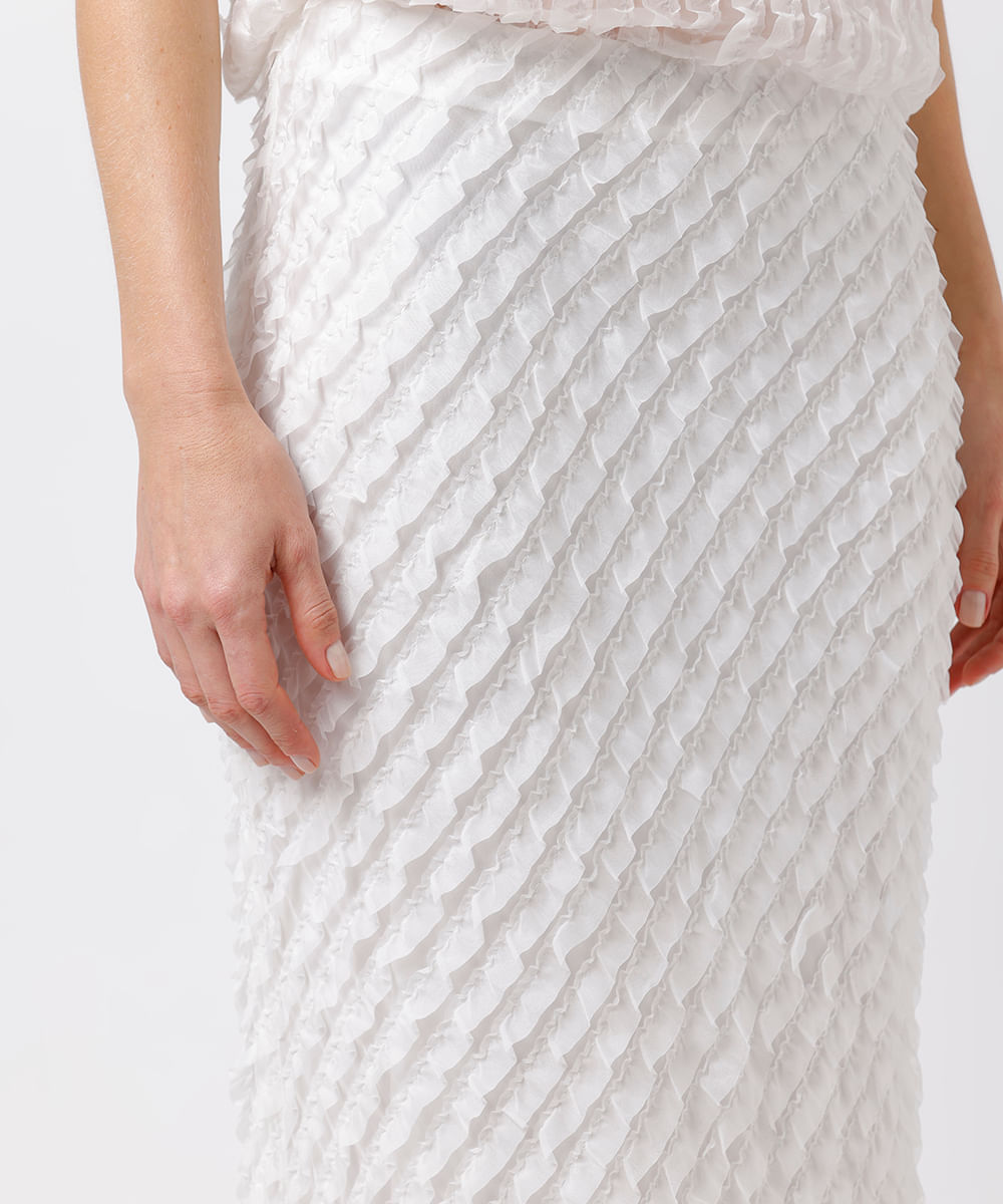 saia midi feminina com babados mindset off white
