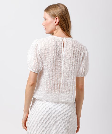 blusa feminina manga bufante com babados mindset off white