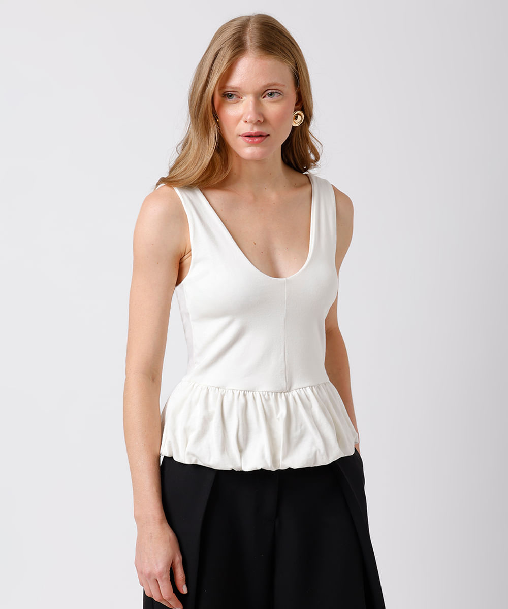 blusa peplum feminina de algodão decote v mindset off white