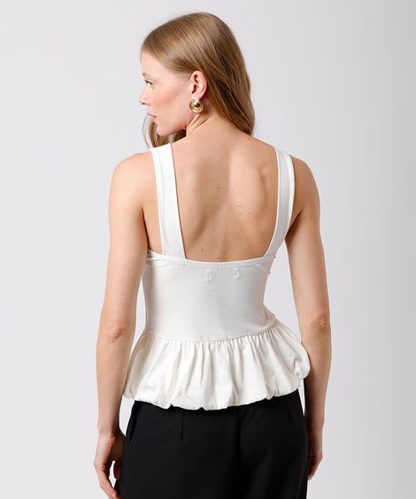 blusa peplum feminina de algodão decote v mindset off white
