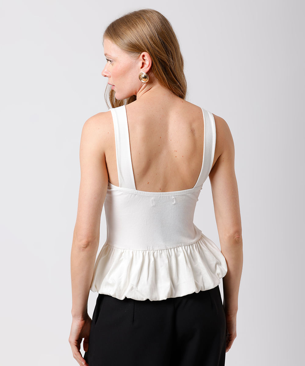 blusa peplum feminina de algodão decote v mindset off white
