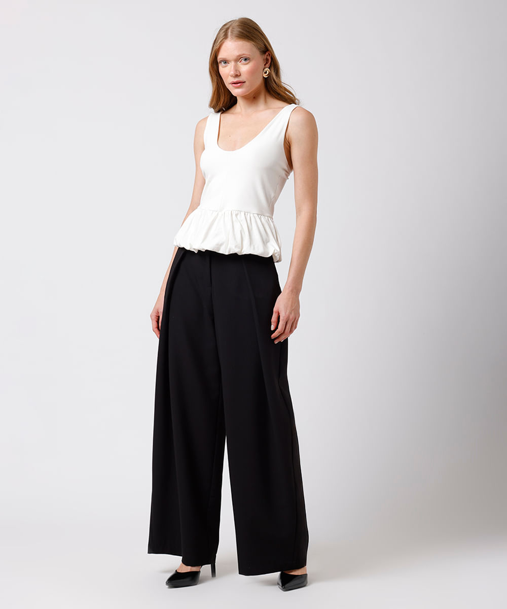 blusa peplum feminina de algodão decote v mindset off white