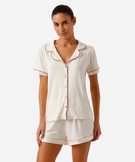 pijama americano feminino de viscose curto bege