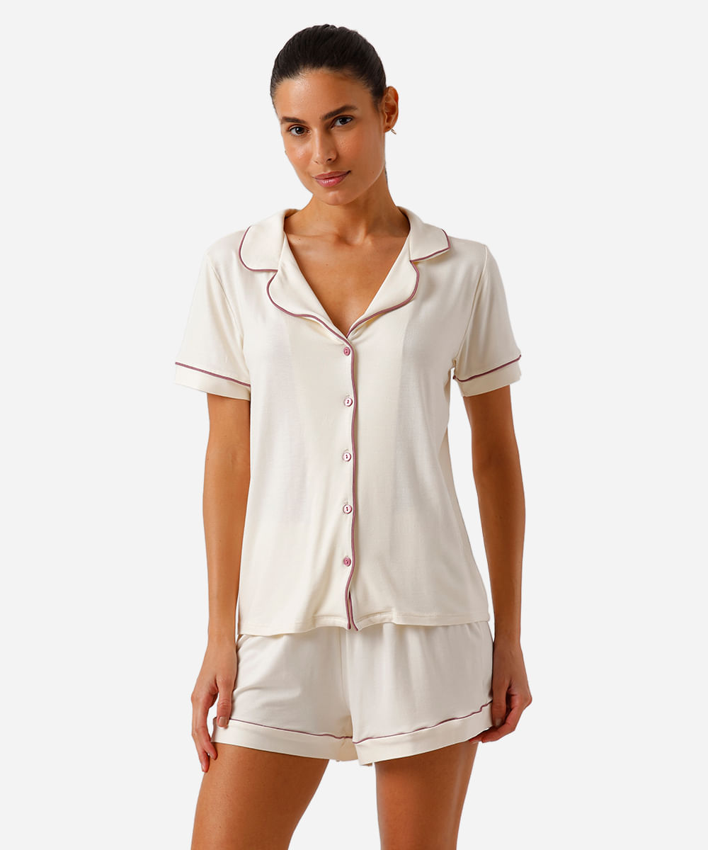 pijama americano feminino de viscose curto bege