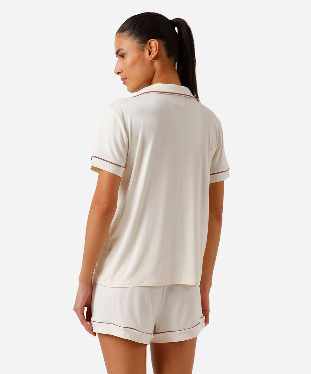 pijama americano feminino de viscose curto bege