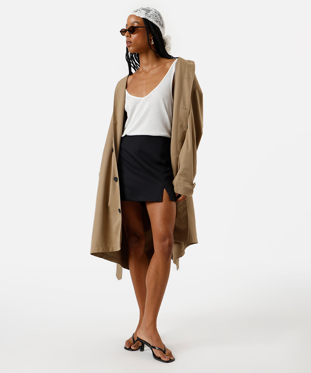 short saia feminino com fenda preto