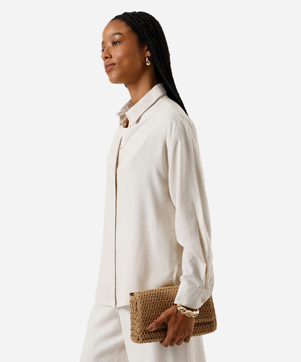camisa feminina com linho oversized bege