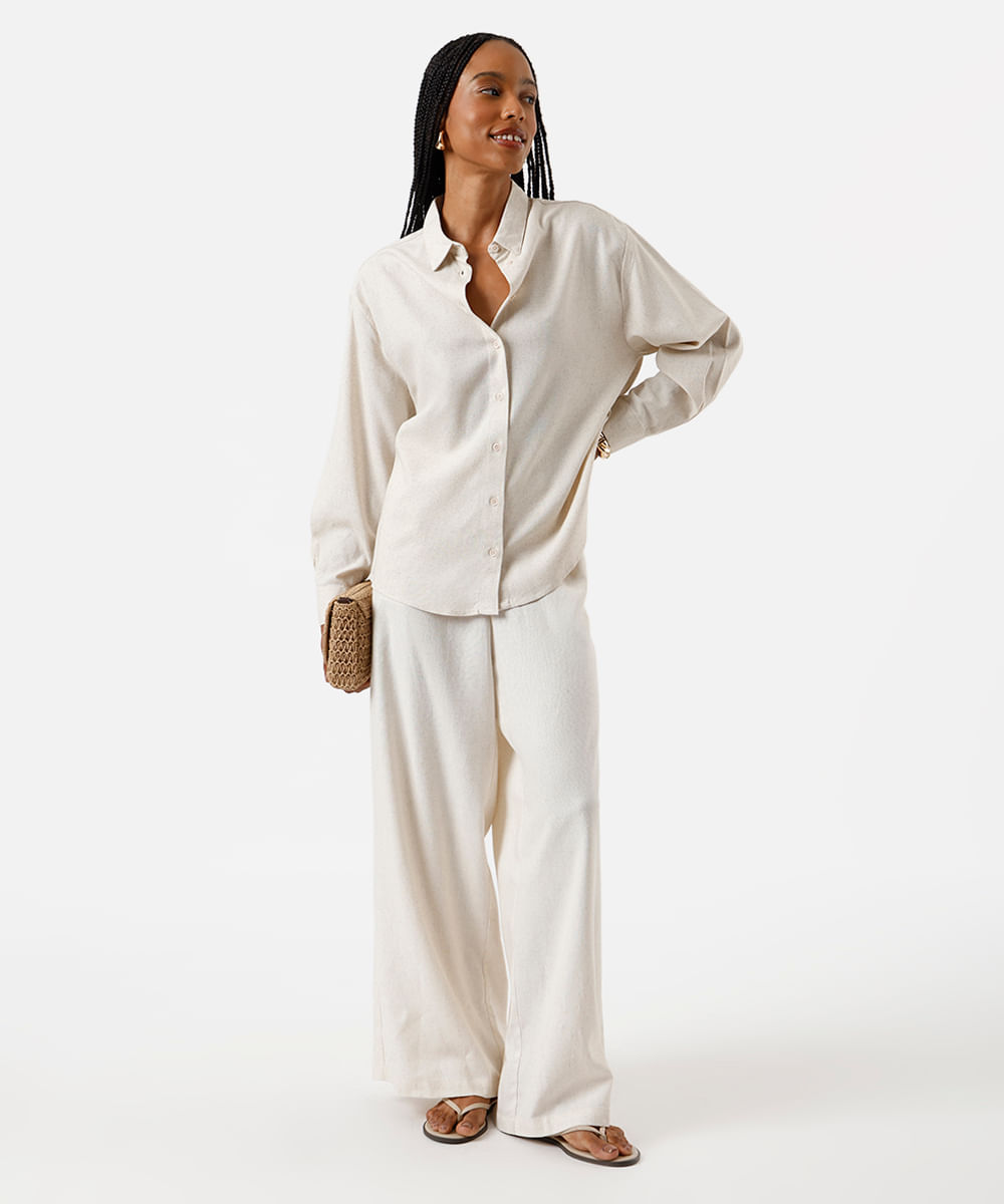 camisa feminina com linho oversized bege