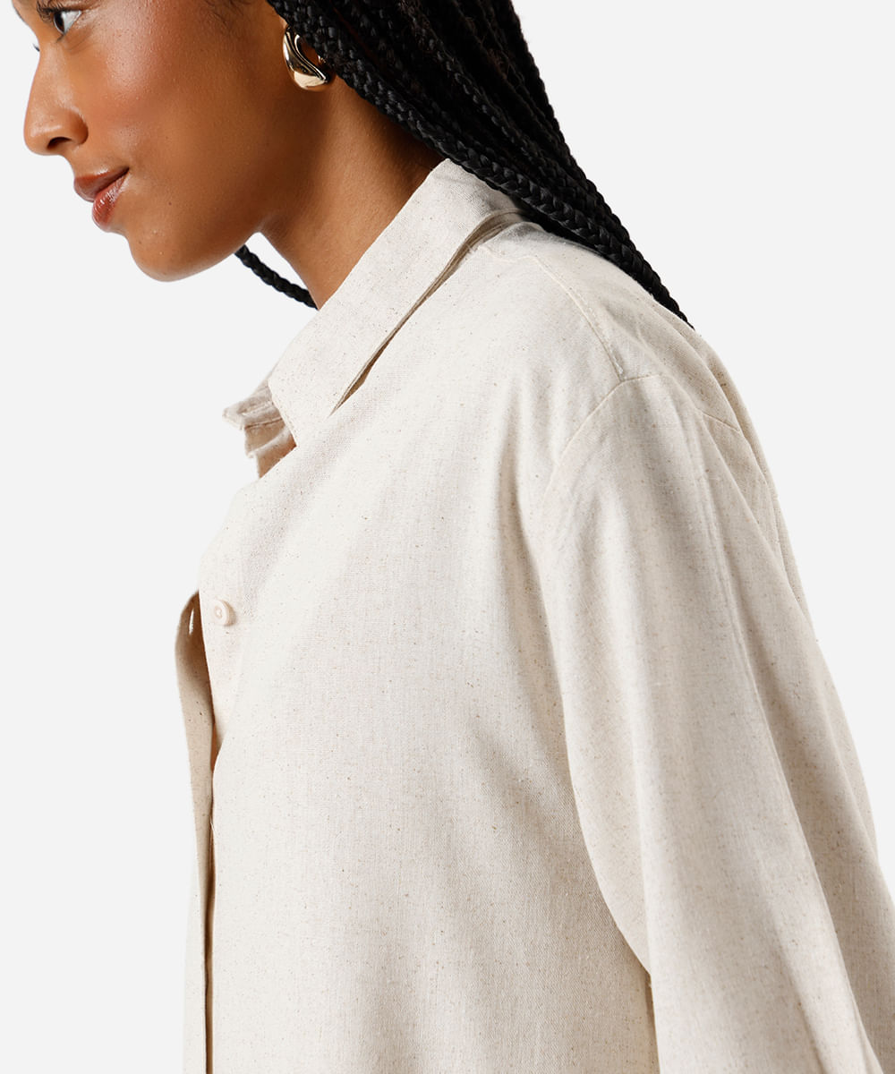 camisa feminina com linho oversized bege