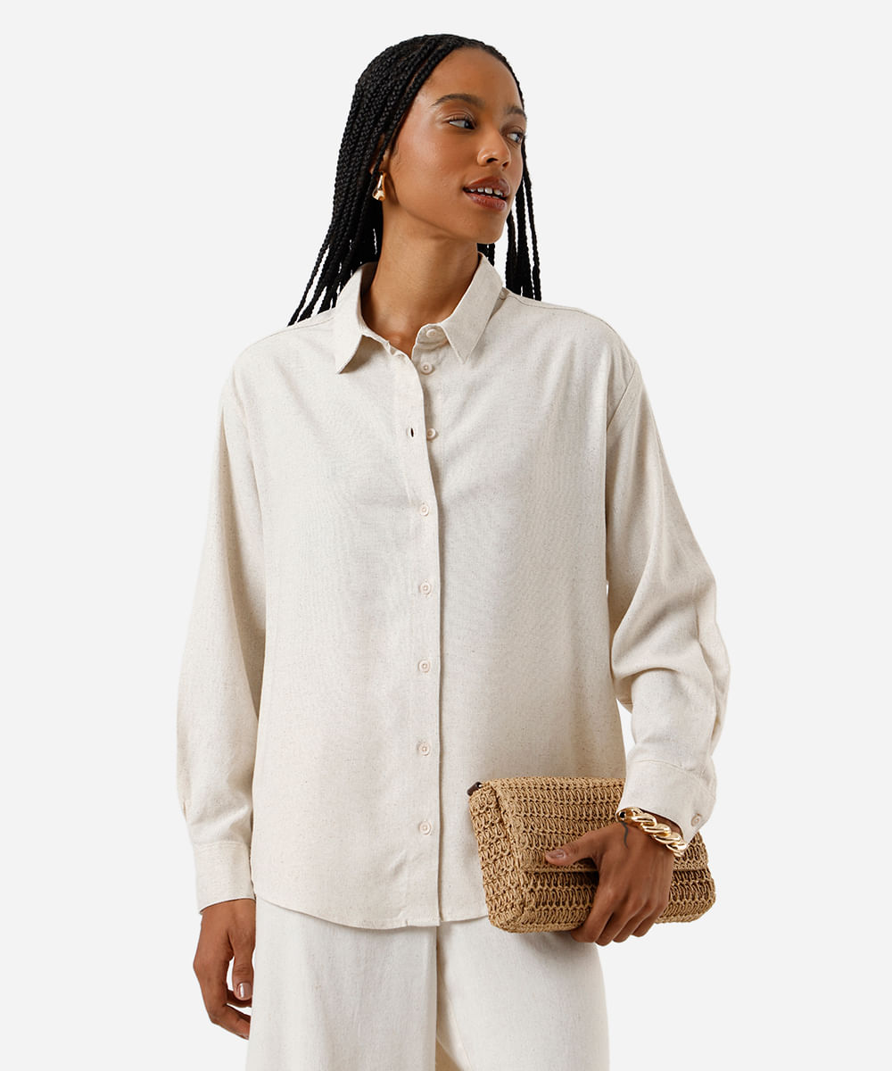 camisa feminina com linho oversized bege
