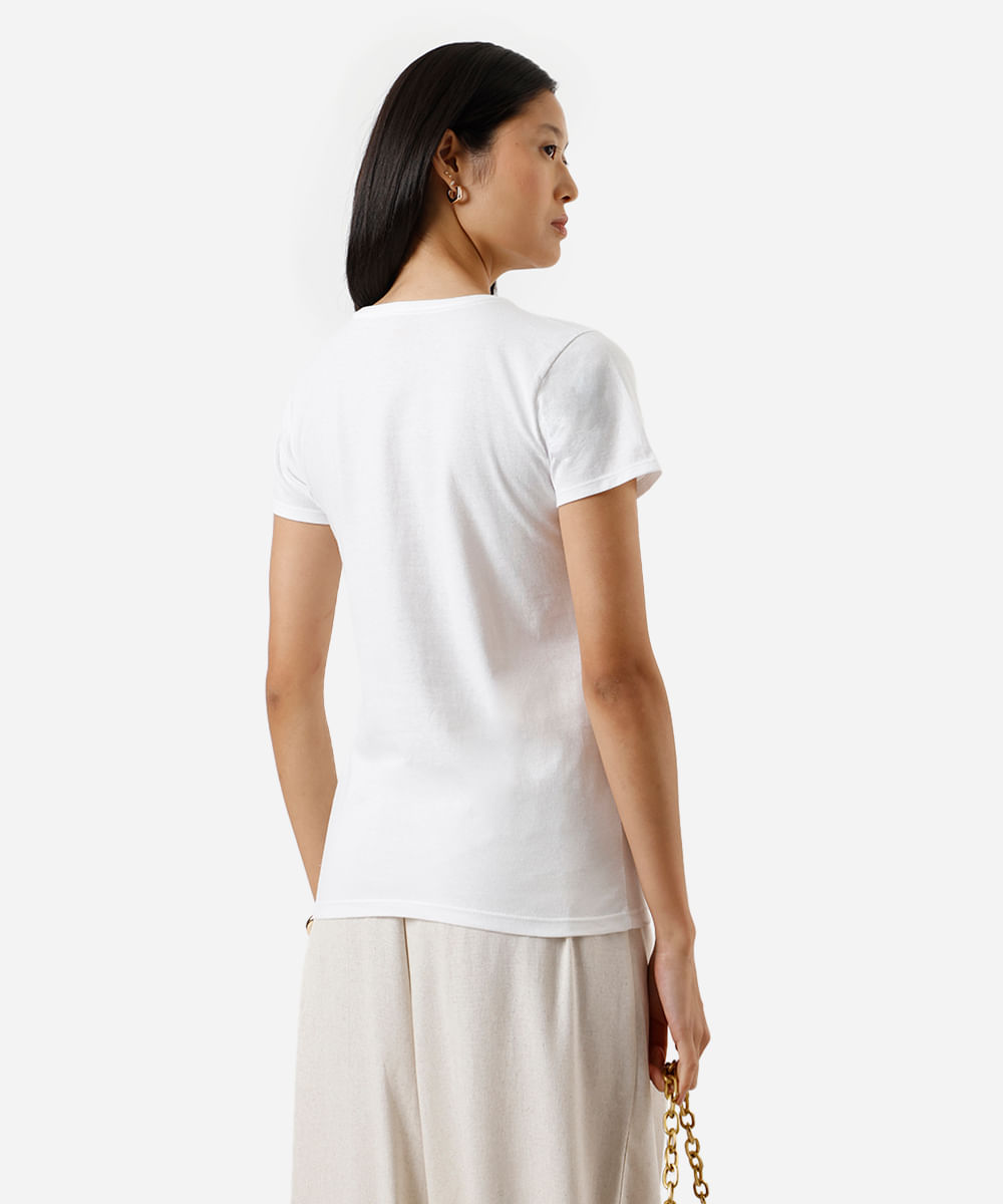 camiseta feminina de algodão floral off white