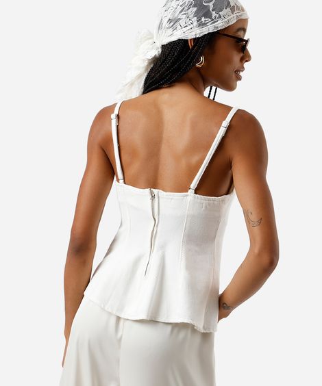 blusa peplum feminina alça fina de sarja off white